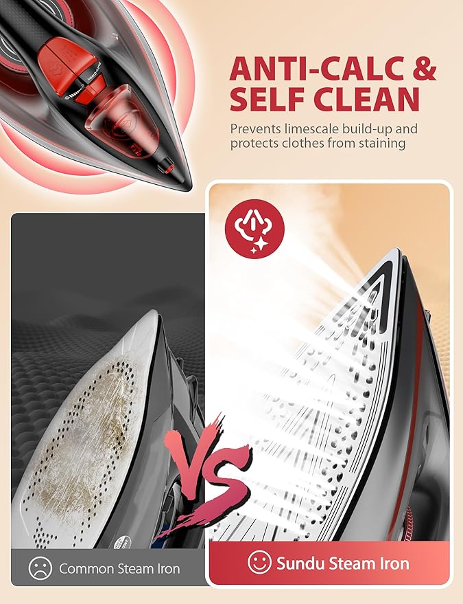 Irons Steamer for Clothes, Non-Stick Ceramic Soleplate, 500 Microsteam Holes, Powerful Steam Iron, Lightweight, Auto shutoff, Self-Cleaning, 12.31oz Water Tank Ironing Clothes for All Fabrics