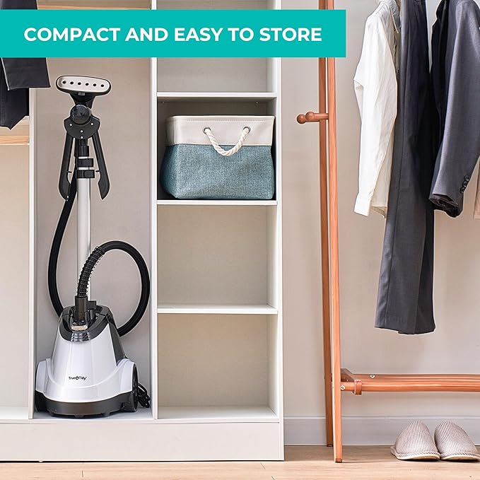 True & Tidy® Commercial Garment Steamer – Heavy Duty 1800W for Home & Commercial Use, 90+ Min Continuous Steam, Large 2.9L Tank, Wheels (X5A White Auto-Off, Smart Commercial Garment Steamer)