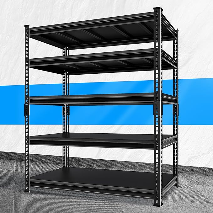 Adjustable Garage Storage Shelves, 48''W Garage Shelving Heavy Duty Loads 2500LBS, Metal Industrial Utility Shelf for Warehouse, Kitchen, Laundry Room,48" W x 18" D x 78" H,Black