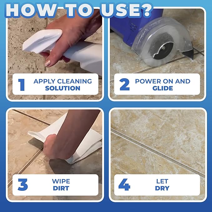 Grout Groovy! Electric Stand-Up Lightweight Grout Cleaning Machine – Large Tile Grout Cleaner for Deep Cleaning Kitchen Floors, Bathrooms & Tile Surfaces | Easy-to-Use Electric Floor Scrubber Machine