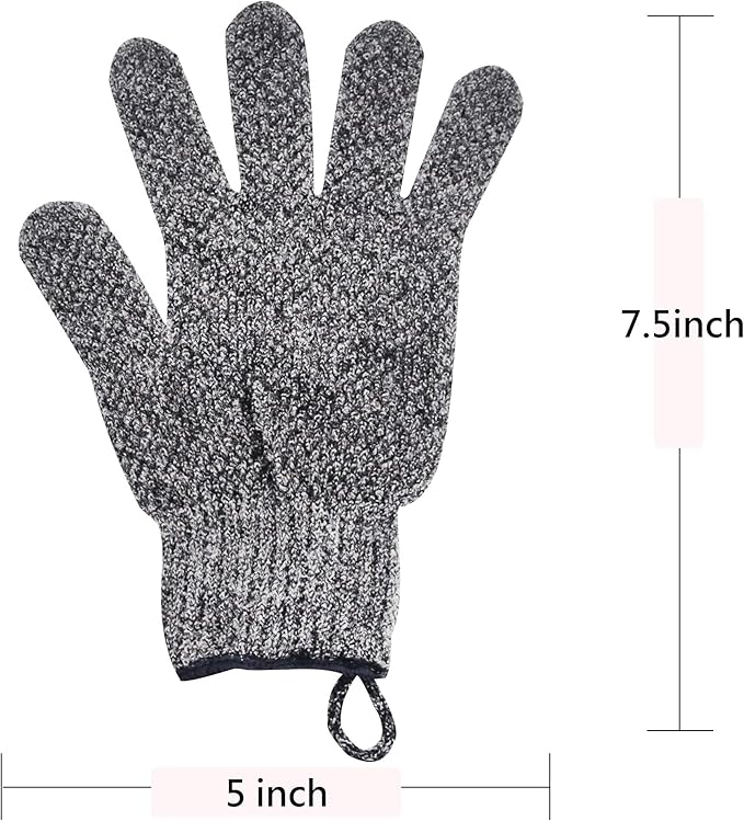 Exfoliating Gloves with Hanging Loop - 1 Pair Bamboo Charcoal Bath/Shower Gloves, Bath Gloves for Shower Exfoliating and Ingrown Hair/Dead Skin Remover - Bamboo Charcoal - Exfoliator Mitt Scrub Gloves