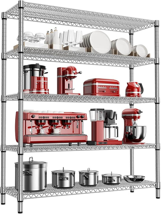 2200 Lbs 5 Tier Storage Rack Metal Wire Shelving Unit, Storage Standing Shelf Organizer for Laundry Bathroom Kitchen Pantry Closet Garage, Chrome 17.7" D x 59.1" W x 70.4" H