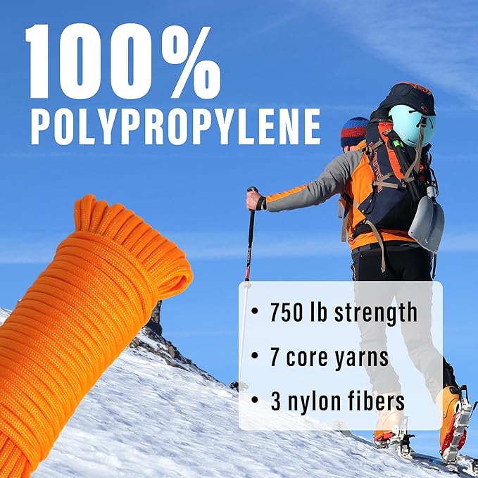 Braid 7 Strand Outdoor Survival Paracord Polyester Rope Nylon Rope Mix Thick Heavy Duty Ropes 5/32'' 50ft 4Packs High Strength Perfect for Clothesrope Camping Hiking and Other Outdoor Activities