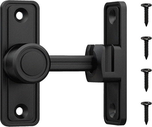 Barn Door Privacy Latch, 90°/180° Swing Slide Lock, Zinc-Alloy, Adhesive or Screw Mount, Interior Use for Bathroom/Bedroom/Closet/Shed, Includes Screws & Glue - Black