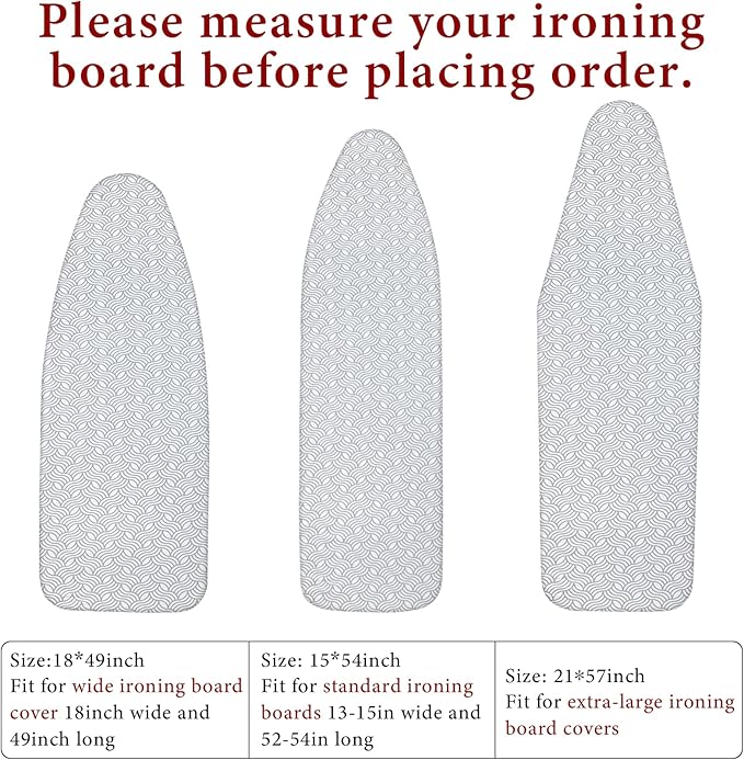 Extra-Wide Ironing Board Cover and Pad Replacement with Scorch and Stain Resistant Thick Padding and Elasticized Edge 18" x 49" Ironing Board Covers 4 Fasteners and 1 Protective Scorch Mesh Cloth