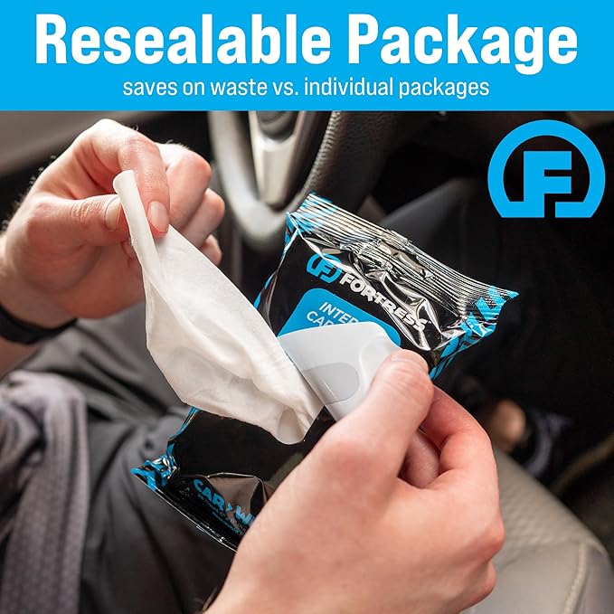 Fortress Car Interior Wipes with Microfiber Cloth (25 ct, Pack of 24) for Car Interior Cleaning, Dashboard, Seats, Detailing, and Steering Wheel [Travel Size] Skin-Safe Car Interior Cleaner Supplies