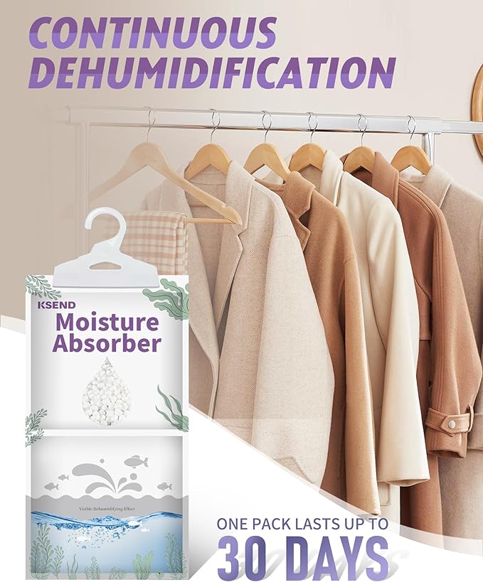 Moisture Absorbers 8 Packs - 9.8 oz Dehumidifier Bags, Portable Moisture Hanging Bags for Closet, Bathroom and Kitchen, 11.8'' x 6.3''