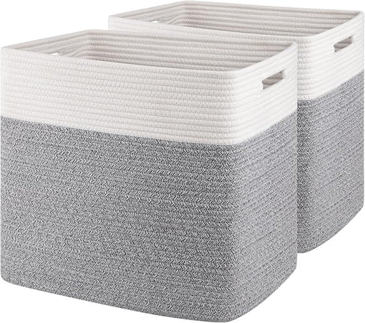 OIAHOMY Storage baskets for Shelf, Toy Storage Basket, Large Collapsible Storage Bins, Blanket Basket Living Room, Closet Storage for Bedroom, 16.5 x 13 x 15 Inches-Pack of 2-Grey