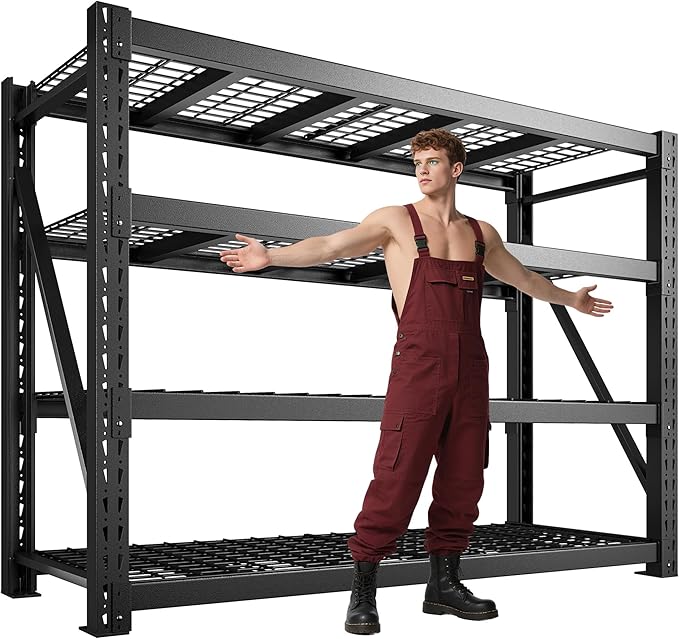 Bepatio 9400LBS Storage Shelves Heavy Duty Garage Shelving 67.6''W 4 Tier Adjustable Metal Shelving Unit, Steel Industrial Shelf for Warehouse Basement Commercial, 67.6''Wx23.7''Dx72''H, Black