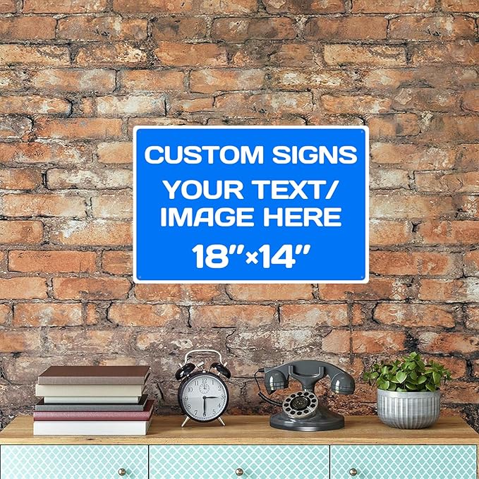 Custom Signs Outdoor and Indoor,Aluminum Weatherproof Metal Sign Multiple Sizes Custom Personalized Text And picture Here,custom door sign/garden sign/hazard sign(18 * 14inch,Blue)
