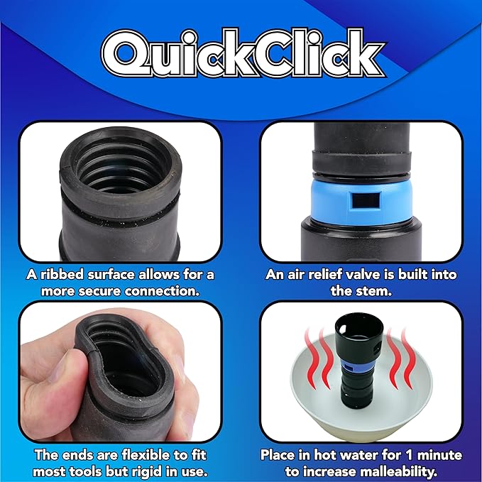 Cen-Tec Systems 94709 Quick Click 16 Ft. Hose for Home and Shop Vacuums with Expanded Multi-Brand Power Tool Adapter Set for Dust Collection