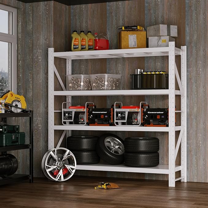 Heavy Duty Warehouse Shelving 4-Tier Industrial Steel Storage Shelves, 2600LB Capacity Per Shelf, Adjustable Shelves for Garage/Factory/Commercial Use (White, W47.24*D19.69*H78.74)