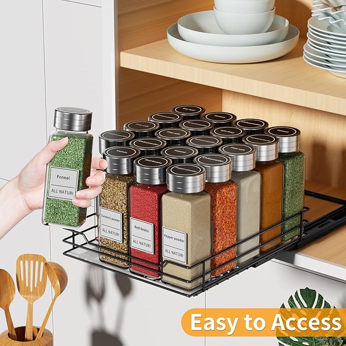 RCHYFEED Pull Out Spice Rack Organizer for Cabinet,Slide out Spice Organizer for Inside Cabinets,Heavy Duty Spice Organization for Kitchen and Pantry,Seasoning,Sauces(1-Tier,8.5" Wx10.5 Dx2.5 H)