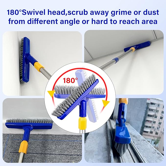 ITTAR Grout Brush with Long Adjustable Handle, Swivel Scrub Brush, V-Shape Grout Line Scrubber with Stiff Bristle for Deep Cleaning Tile Grout, Shower, Kitchen, Hard-to-Reach Corners