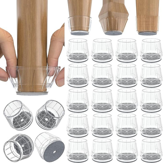 24PCS Silicone Chair Leg Floor Protectors for Hardwood Floors, Thicken Rubber Chair Leg Cap Covers, Non Slip Furniture Leg Pads to Protect Wood Tile Floors from Scratches and Reduce Noise