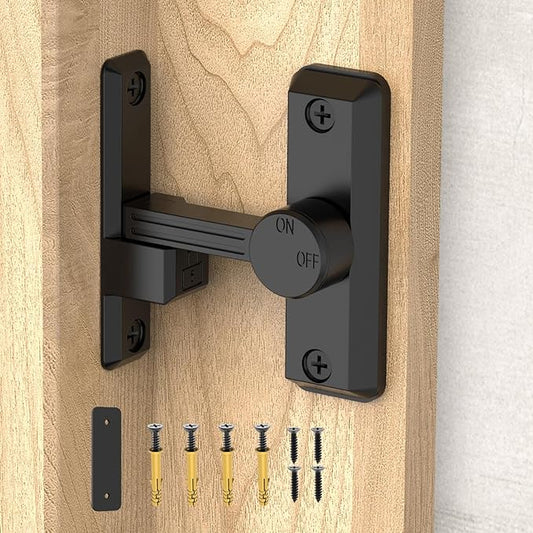 Barn Door Lock Latch, 90/180 Degree Flip Sliding Door Latch for Garage, Bedroom, Cabinet, Sturdy Zinc Alloy Security 90 Degree Lock (Black-1 Pc)