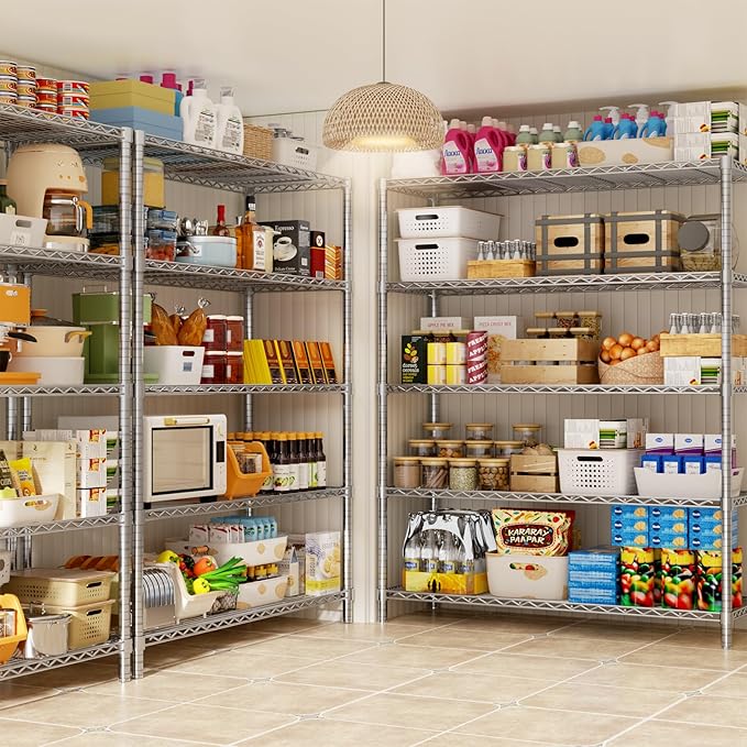 Storage Shelves, 48" L x 20" W x 72" H Heavy Duty Garage Wire Shelving Unit Loads 2000LBS, 5-Tier Adjustable Metal Industrial Utility Shelf Rack for Kitchen, Laundry Room, Basement