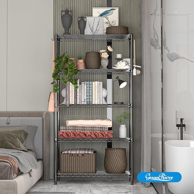 5-Shelf Adjustable Metal Shelf Wire Shelving Unit Storage Rack Display Shelf for Office,Kitchen,Bedroom,Bathroom,Laundry,Pantry Basement,Garage(Black,36" L x 14" W x 72" H)