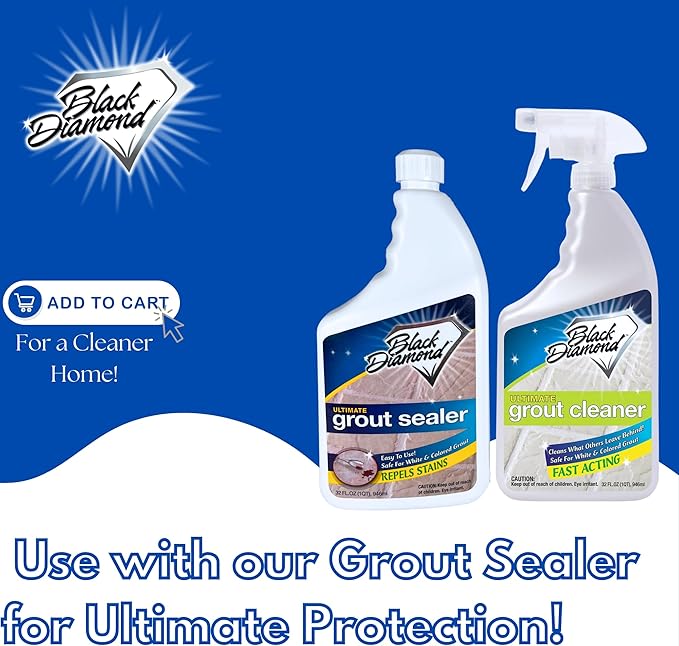 Black Diamond Ultimate Grout Cleaner: Best Cleaner for Tile,Ceramic,Porcelain, Marble Acid-Free Safe Deep Cleaner & Stain Remover for Even The Dirtiest Grout (1-Quart)