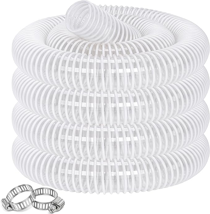 Dust Collection Hose 1-1/2 in × 20 ft Heavy Duty Clear Flexible PVC Reinforced Thicken Helix Suction Discharge Corrugated Pipe Hose for Fume Dust Collector Fitting Wood Chip Saw (1.5 inch hose)