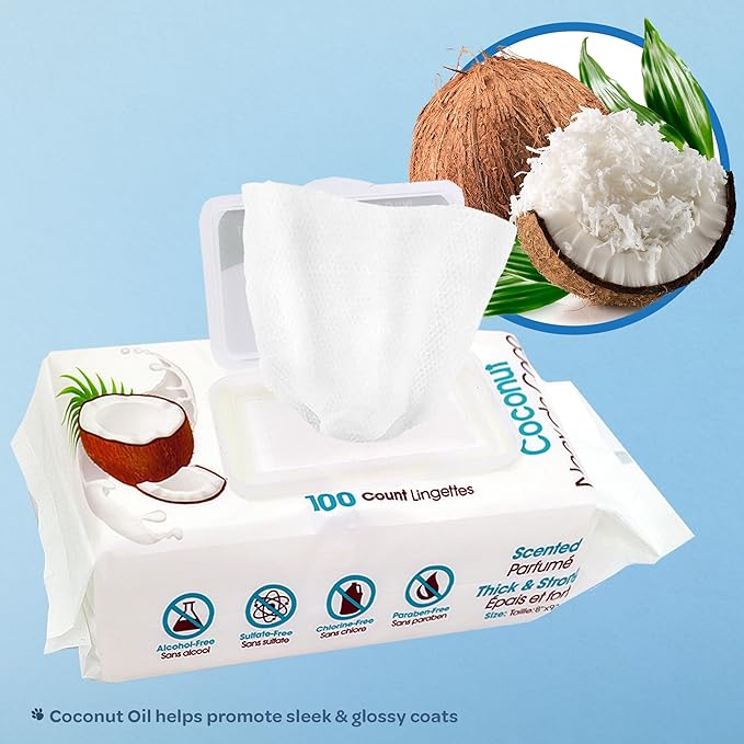 Best Pet Supplies Pet Grooming Wipes for Dogs & Cats,Deodorizer for Coats & Dry, Itchy, or Sensitive Skin, Clean Ears, Paws, Body, & Butt - Moisturizing Coconut, 400 Count