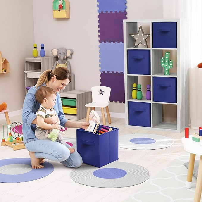 Sorbus Fabric Storage Cubes - 8 Foldable Storage Bins for Organizing Pantry, Cubbies, Toy Box - Clothes Storage & Closet Organizer - 11 Inch Collapsible Cube Baskets for Shelves with Handle