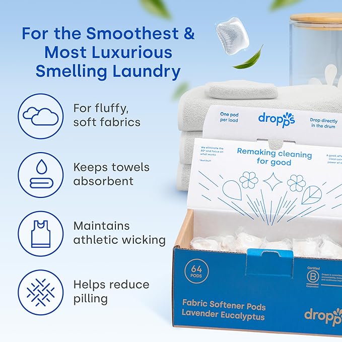 Dropps Laundry Fabric Softener Pods, Lavender Meadow (120 Pods) - Laundry Additive for Softening & Protection - HE Compatible Mineral Based Ingredients Laundry Supplies
