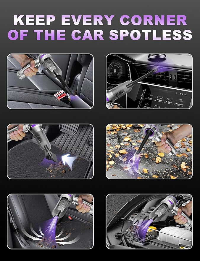 Handheld Car Vacuum Portable Cordless, 15000Pa High Power Handheld Vacuum with Brushless Motor, 4 in 1 Vacuum Cleaner Air Duster for Car Home Office Pet Hair Keyboard