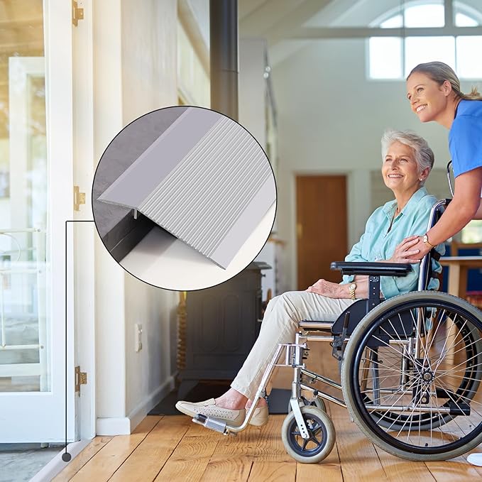 Gaahing Aluminum Floor Transition Threshold Strip, Bridge The Height Gap Between 0.3 to 1.6 inches for Doorway Ramp (2Pcs x 35.4in x 3.9in, Matte Silver)