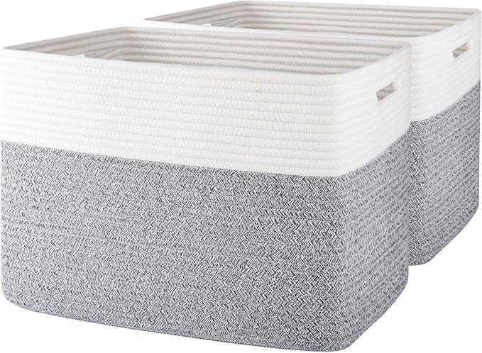 OIAHOMY Storage baskets for Shelf, Toy Storage Basket, Collapsible Storage Bins, Blanket Basket Living Room, Closet Storage for Bedroom, 16.5 x 13 x 12 Inches-Pack of 2-Brown