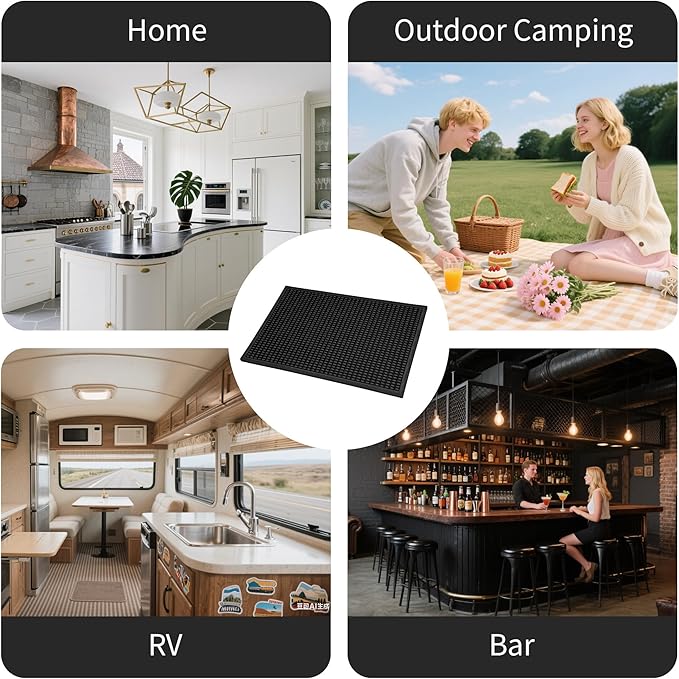 dish drying mat - 18" x 12" Black silicone drying mat , kitchen counter dish drying mats,rubber dish drying mat, Applies to bar mat、coffee mat