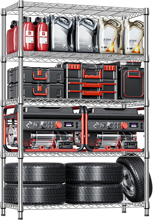 IZEUK 5-Tier Heavy Duty Metal Storage Shelving Unit (Chrome, 17.7" D x 47.2" W x 72.3" H, 1750 lbs Capacity), Adjustable Steel Wire Rack Shelf Organizer for Garage, Kitchen, Pantry, Basement, Laundry
