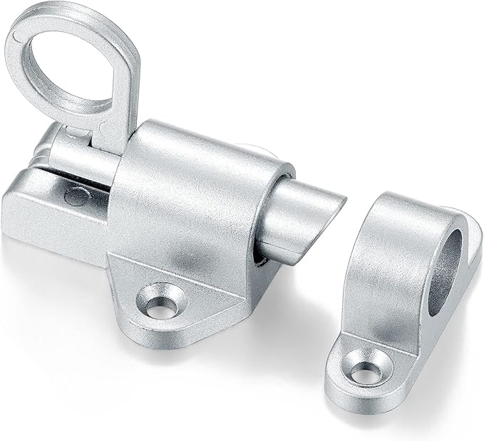 8 Packs Self-Closing Latches，Silver Gray Spring Door Lock，Resilient Bolt Latch Aluminum Alloy Safety Automatic Spring Barrel Slide Door Lock with Screws,Used for Gate,Window and Cabinet etc