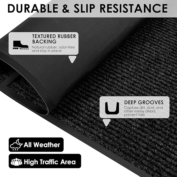 2′ x 40′ Front Door Mat Indoor Outdoor Entrance, Commercial Floor Mat Heavy Duty Dirt Trapper Entryway Doormat, Custom Size Non Slip Rubber Backing Welcome mat, Door Mat for High Traffic Area