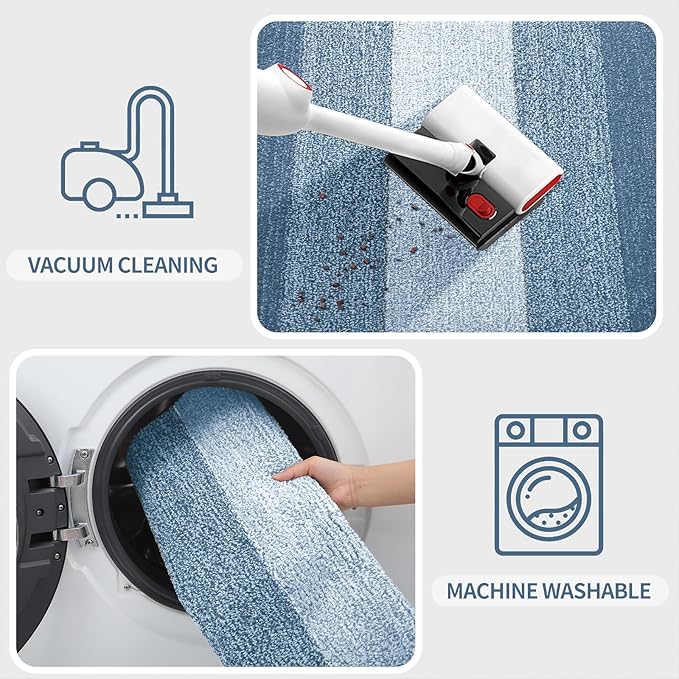 Kitinjoy Indoor Outdoor Door Mat, 40x32 Non-Slip Absorbent Dirt Trapper, Low-Profile Washable Inside Entrance Front Floor Mat, Sturdy Soft Entry Doormats for Entryway, Light Blue