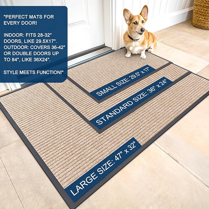 OLANLY Front Door Mat Indoor Outdoor Entrance, Waterproof Heavy Duty Doormat, Fade Resistant, Low Profile, Easy Clean Patio Porch Welcome Floor Mats for Entry, 40x32, Beige