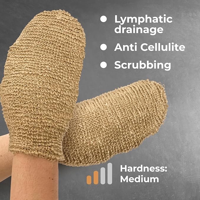 GUARD&MARINE Natural Shower Mitts - Jute Bath Gloves for Skin Exfoliation, Mitt Washcloth for Body Scrub and Cleansing - Good for Men and Women - Set of 2 Wash Mittens