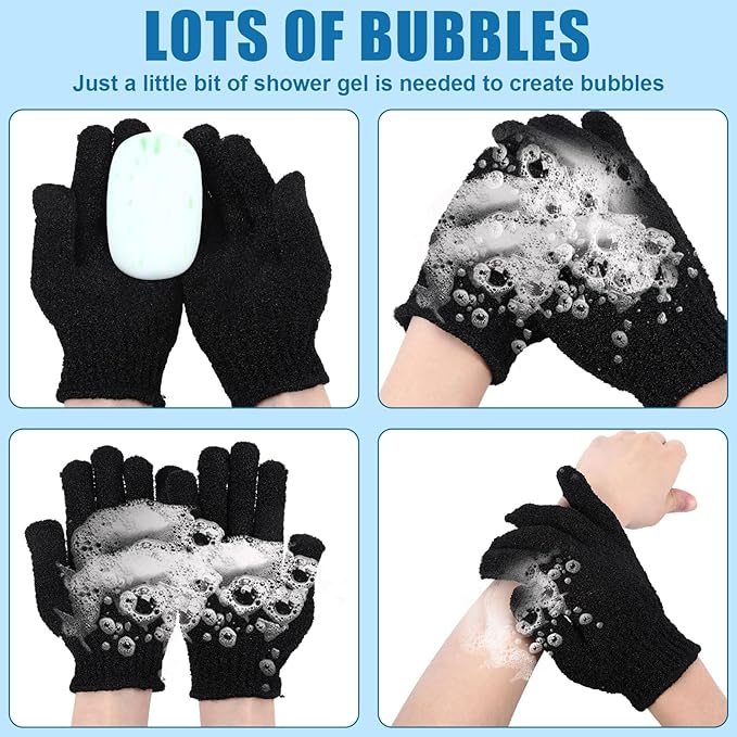 60Pcs Exfoliating Gloves Bulk, Exfoliating Body Scrubber Glove Exfoliator for Body Scrub Mitt, Bath Gloves for Shower Exfoliating Shower Gloves for Women Bathing Accessories(Black)