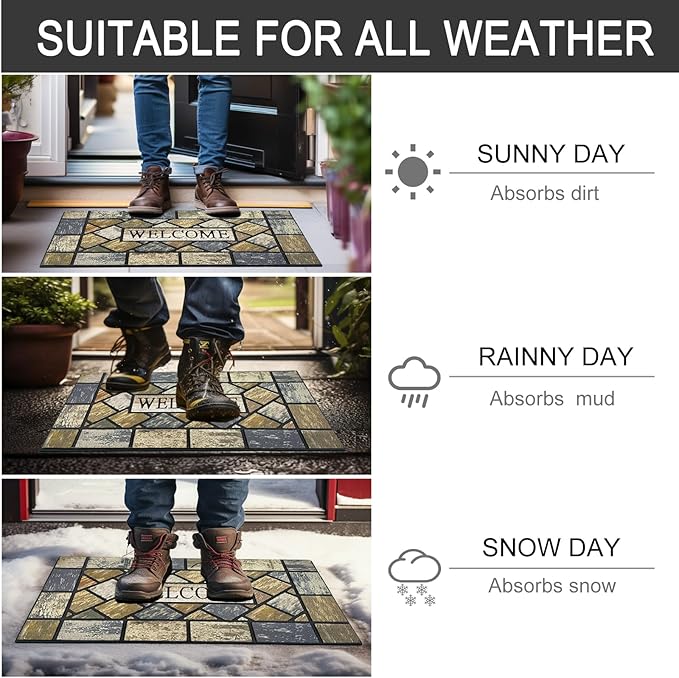 CHICHIC 18 x 30 Inch Square Welcome Door Mat Front Doormat Outdoors for Home Entrance Outdoors Mat for Outside Entry Way Doormat Entry Rugs, Heavy Duty Non Slip Rubber Back Low Profile