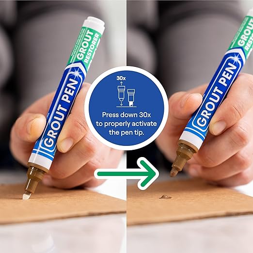 Grout Pen Brown Tile Paint Marker: Waterproof Grout Paint, Tile Grout Colorant and Sealer Pen - Narrow 5mm, 2 Pack with Extra Tips (7mL) - Brown