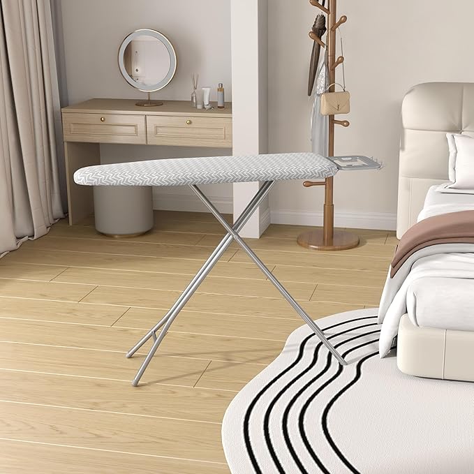 Yaheetech Foldable Ironing Board, Heavy Duty Iron Board with 9 Adjustable Heights, 4 Layer Cover and Safety Iron Rest, 52X14 Compact and Space Save Iron Board for Home Laundry Room Use, Gray&White
