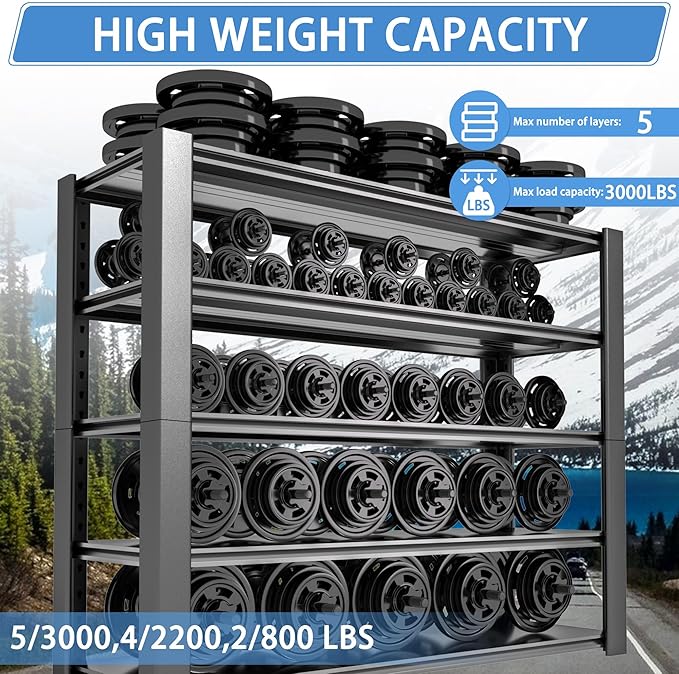 5-Tier Heavy Duty Garage Shelving Unit, 3000 LBS Capacity Metal Storage Rack 76" H x 60" W x 24" D, Adjustable Steel Shelves for Garage, Warehouse, Basement, Pantry, Workshop.3 Pack