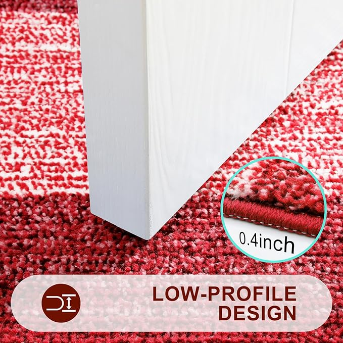 Kitinjoy Indoor Outdoor Door Mat, 47x20 Non-Slip Absorbent Dirt Trapper, Low-Profile Washable Inside Entrance Front Floor Mat, Sturdy Soft Entry Doormats for Entryway, Burgundy