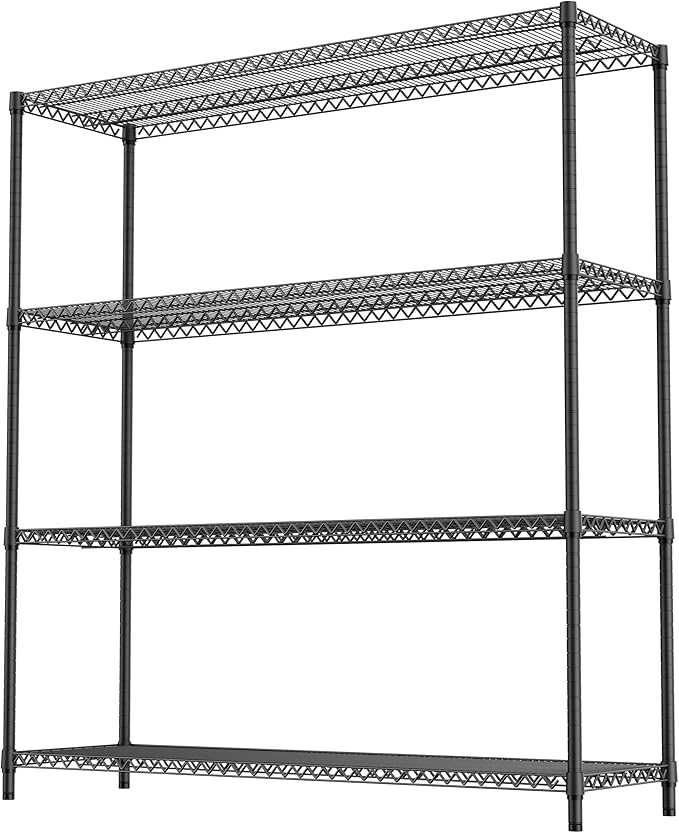 4 Tiers Storage Shelves Load 2640LBS, Metal Shelving Wire Metal Shelving Unit Shelves for Storage Adjustable Garage Shelving for Pantry Kitchen Garage Black 17.7" D x 59.1" W x 70.4" H