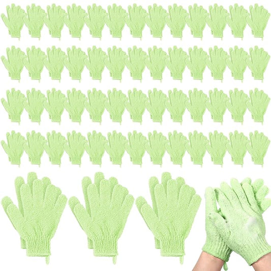 104 Pcs Exfoliating Glove Bulk Shower Gloves with Hanging Loop Exfoliating Body Scrubber Dead Skin Remover for Body Bath Beauty Spa Massage Scrubs Men Women Bathing (Green)