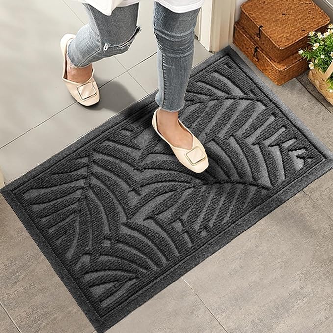 Front Door Mat, Absorbent Resist Dirt Welcome Door Mat Indoor Outdoor, Waterproof Doormat, Sturdy Non Slip Backing, Fade Resistant, Low Profile Entry Mat for Entryway, 29×17, Grey