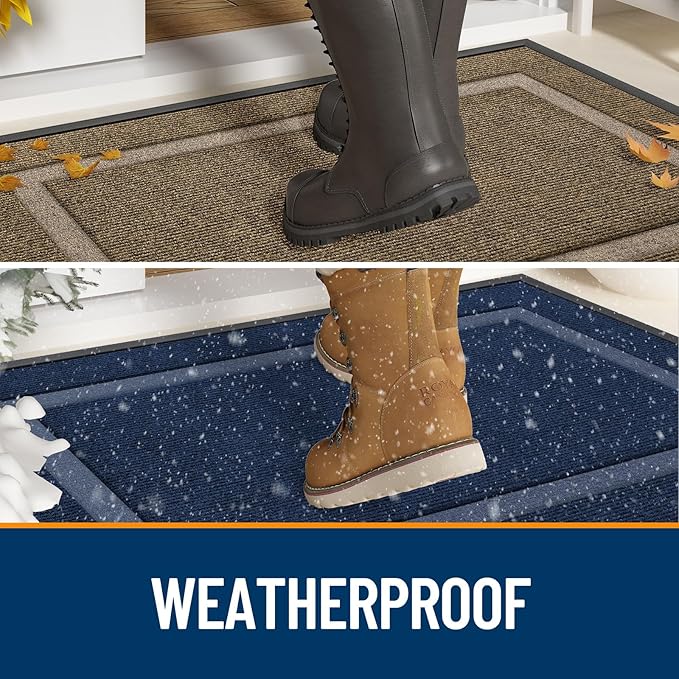 OLANLY Front Door Mat Indoor Outdoor Entrance, Waterproof All-Season, All-Weather Doormat, Sturdy Natural Rubber, Fade Resistant, Low Profile, Easy Clean Patio Porch Entryway Mat, 36x24, Brown