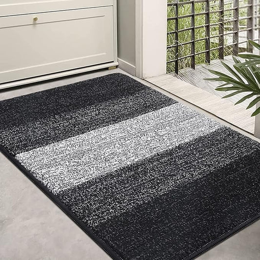 Kitinjoy Indoor Outdoor Door Mat, 36x24 Non-Slip Absorbent Dirt Trapper, Low-Profile Washable Inside Entrance Front Floor Mat, Sturdy Soft Entry Doormats for Entryway, Black