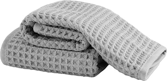Microfiber Waffle Face Towels, 2 Pieces, Soft, Absorbent, Fast Drying, Lint Free (Silver)