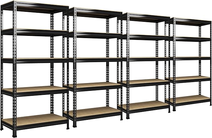 PrimeZone 32"W x 16"D x 63" H Storage Shelves - 4 Pack 5 Tier Adjustable Garage Storage Shelving, Heavy Duty Metal Storage Organizer Utility Rack Shelf Unit for Warehouse Pantry Closet Kitchen, Black